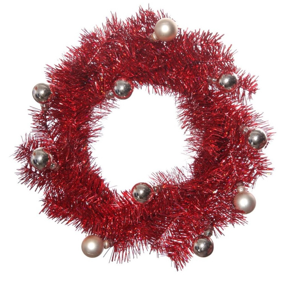 Set of 4 Festive Red Tinsel Garland with Ornaments